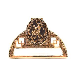 Vintage Wall Belt Towel Holder Gold Tone Black Enamel Dancing Couple Cowboy